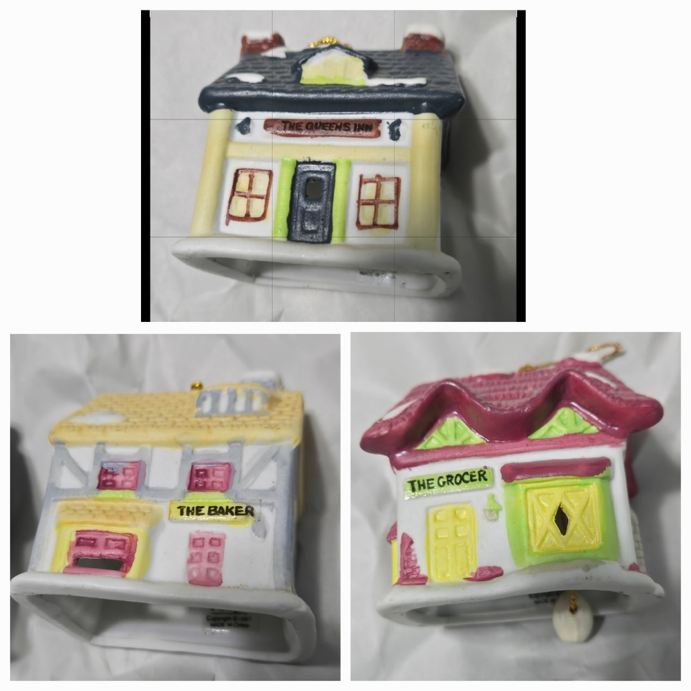 Set of 3 Village House Christmas Bell Ornaments Reader's Digest Vintage 1991